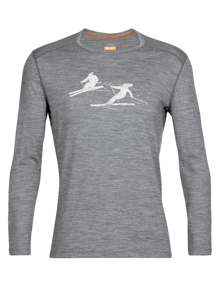 Gritstone Heather Icebreaker Merino 200 Oasis Long Sleeve Crewe Last Run Men's Base Layers | AU 1338RVDW